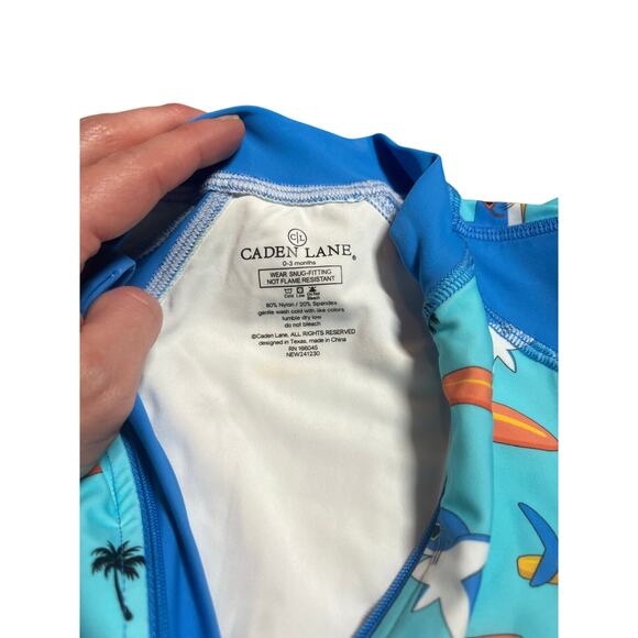 Caden Lane Long Sleeve Rash Guard Full Length in Blue “Surfin Sharks” 0-3mos NWT - Picture 5 of 8